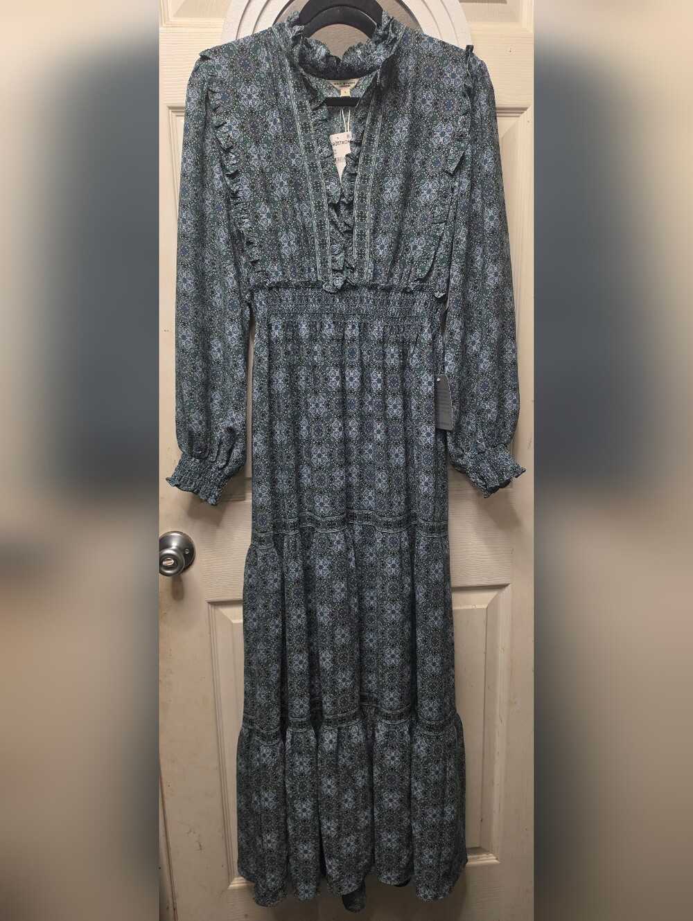 NWT Max Studio Smocked Waist Long Sleeve Floral Maxi Dress - Blue/Green